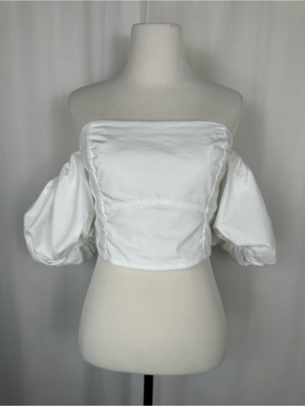 Abercrombie White Poplin Off the Shoulder‎ Puff Sleeve Corset Crop Top Size M